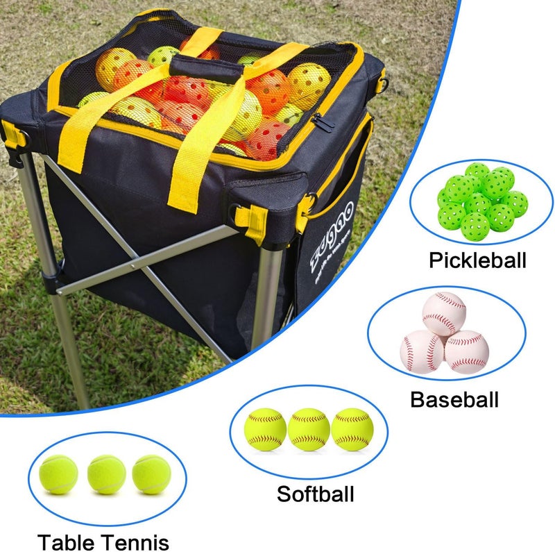 LOMGWAYS Pickleball Tennis Ball Hopper-Foldable Lightweight Tennis Cart Holds 180 Tennis/160 Pickleballs with Removable Bag,Wheels,Side Pocket for Training/Teaching, for Tennis/Pickleball/Baseball/Softball - Image 5